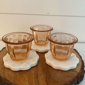 Vintage Pink Depression Glass Set Of 3 Panel Design Ramekin Custard Dishes